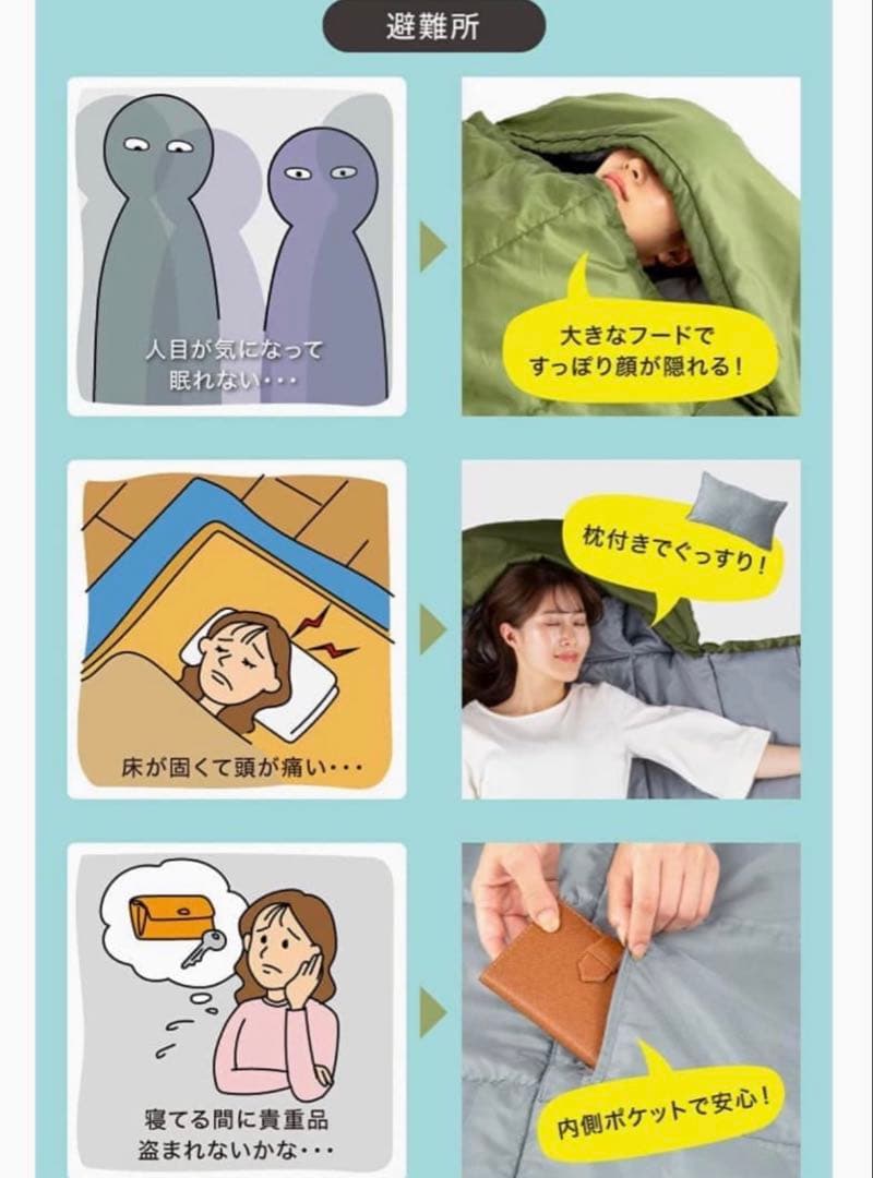 ＳＯＮＡＥＮＯ クッション型 多機能寝袋 防災用品 レジャー　アウトドア　グレー