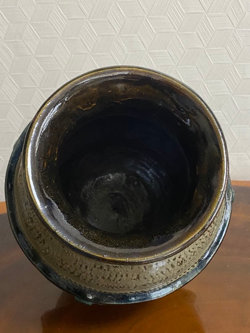 壺屋焼 小橋川永昌　仁王作 赤絵壷　花瓶　沖縄　壷屋三人男