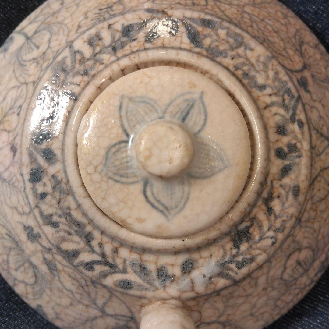 古い陶器急須 花柄 ひび割れ釉薬　中国　煎茶　骨董　古玩