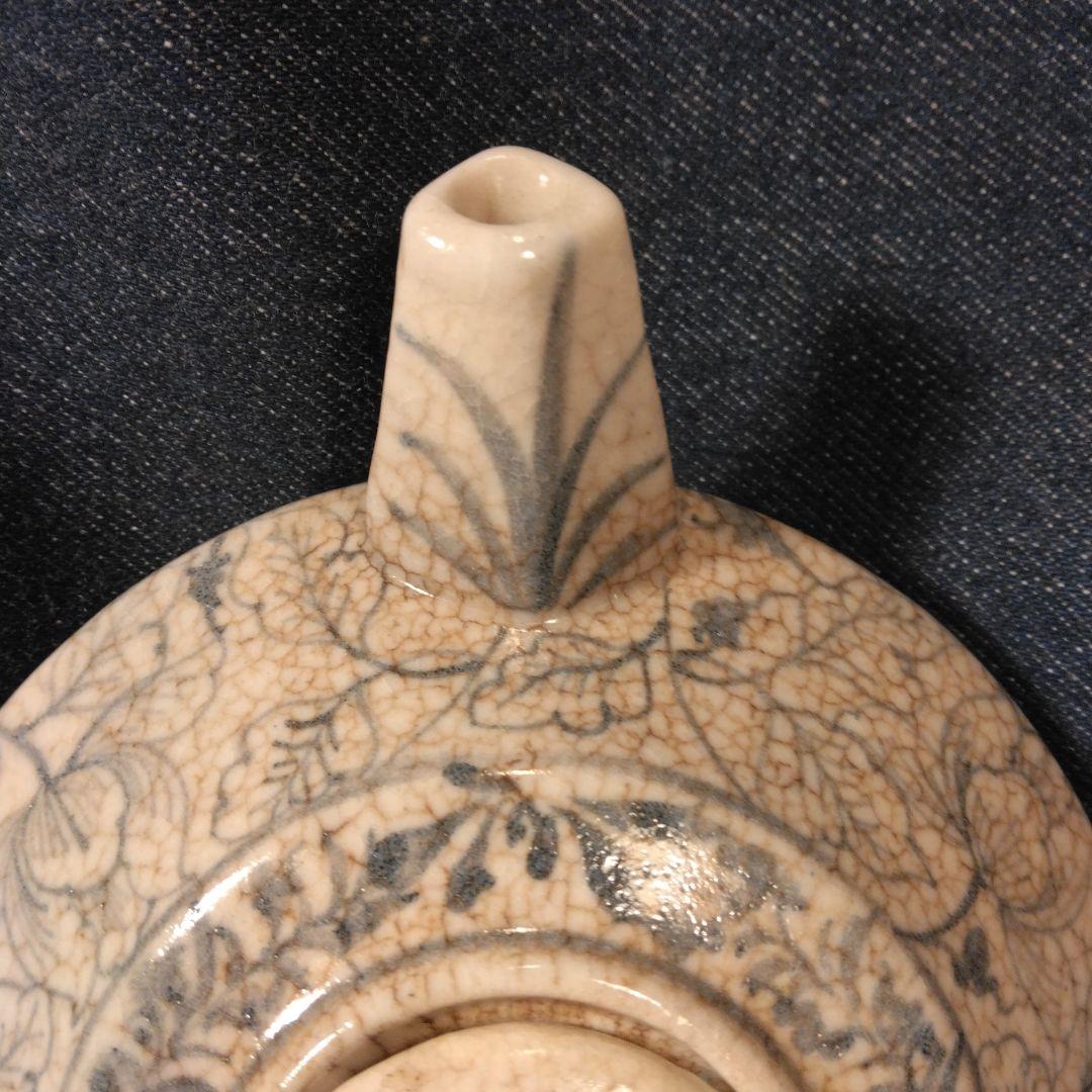 古い陶器急須 花柄 ひび割れ釉薬　中国　煎茶　骨董　古玩