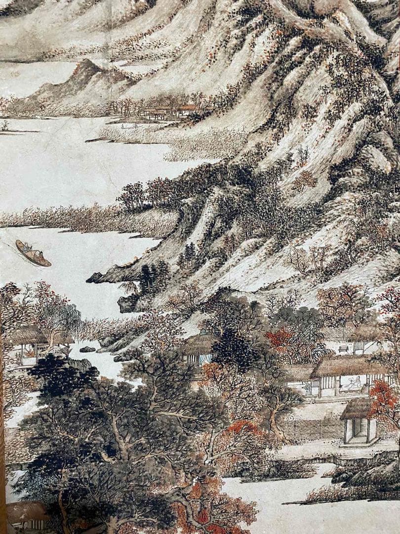 王蒙 秋山草堂 中国画 掛け軸 水墨画 和室 玄関 茶室 壁掛け 美術品