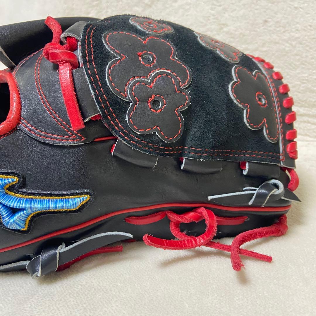 希少　美品　ミズノプロ　ダイバーシティブルー　軟式　グローブ　花柄ウェブ