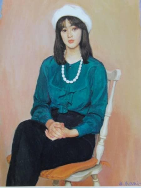 梶 進 「緑のブラウス」、限定画集より、藤島 武二、新品額装付
