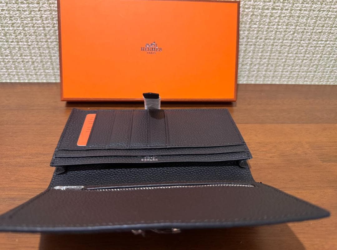 美品 エルメス ベアン 長財布 トゴ ブラック ボックス付き