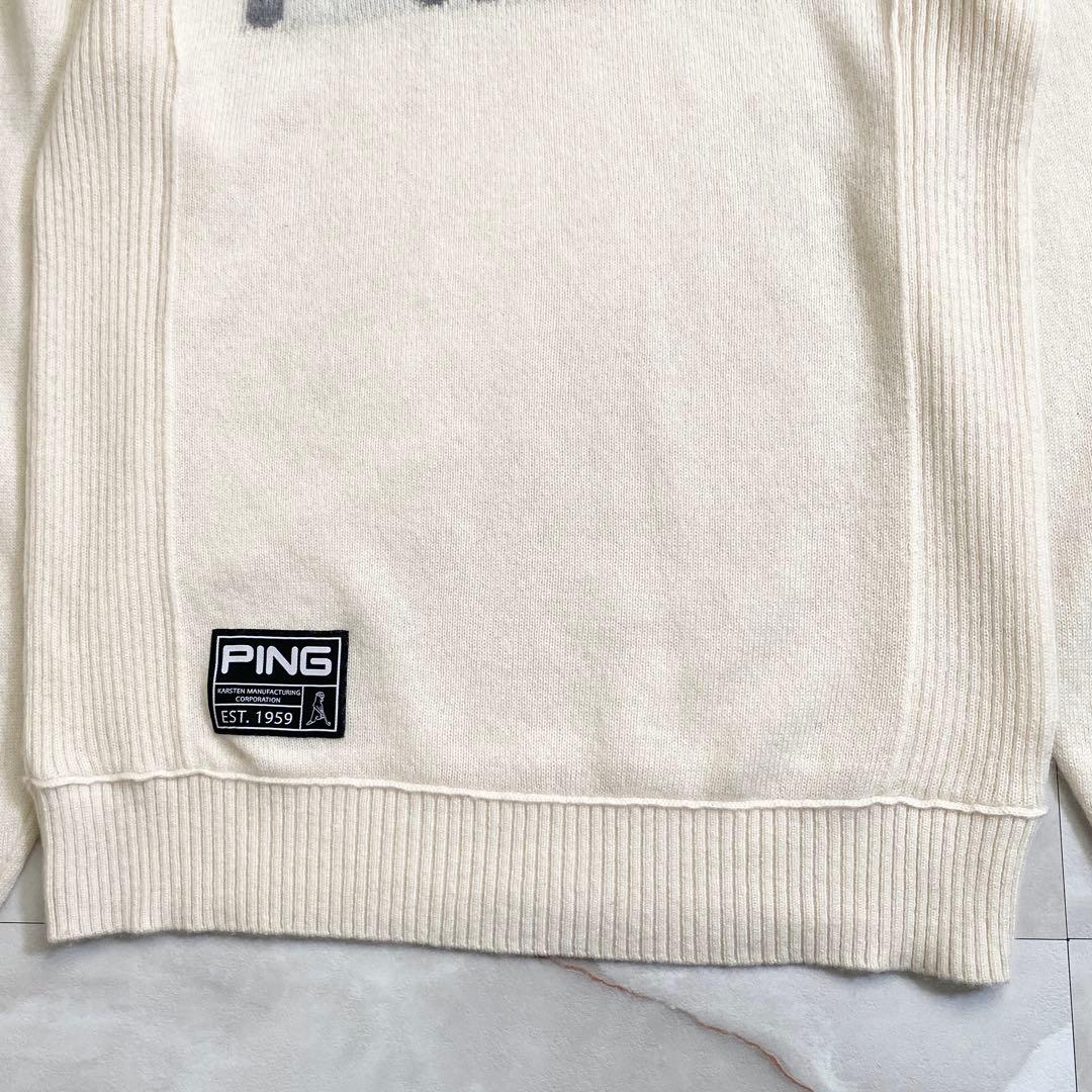 A18610 PING ゴールドライン カシミヤロゴクルーネックニット 白系M