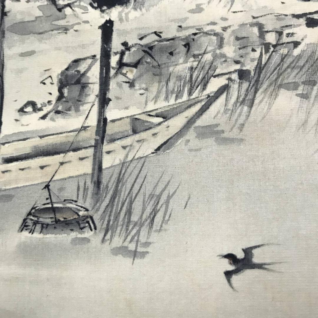 【真作】吉永紫芳/山水図/ツバメ図/燕図/掛軸/名家伝来/AB-889