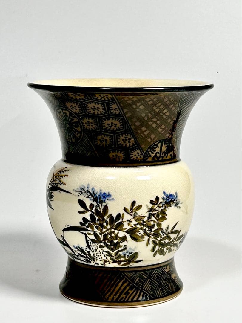 帯山与兵衛 珍品 釉下彩 京薩摩 花鳥文尊形花瓶 帯山