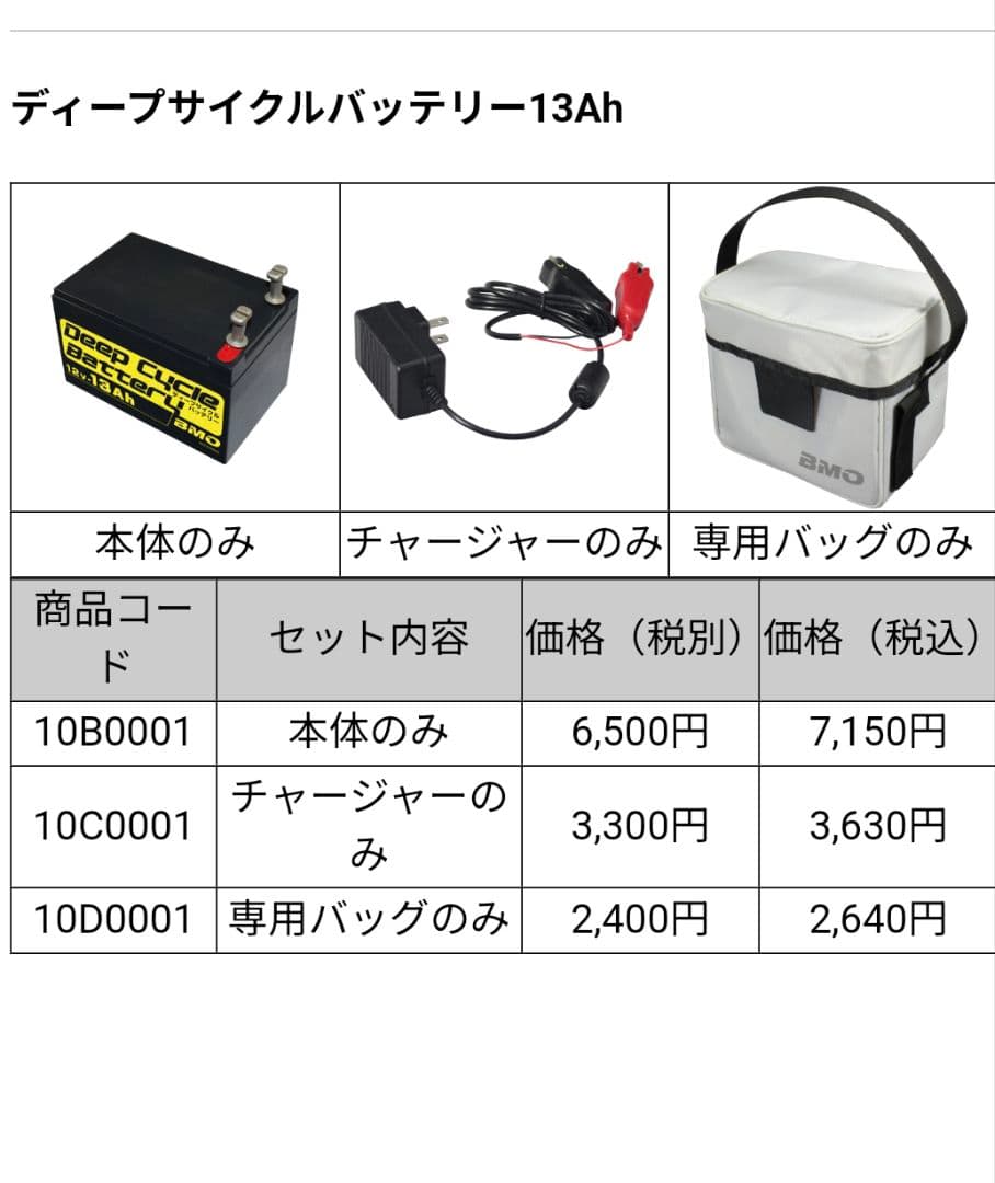 BMO ディープサイクルバッテリー 12V 13Ah