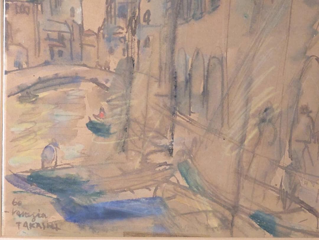【真作】絵画　ベニスの裏通り　運河の街並み　 ヨーロッパ風景　額装　Z118
