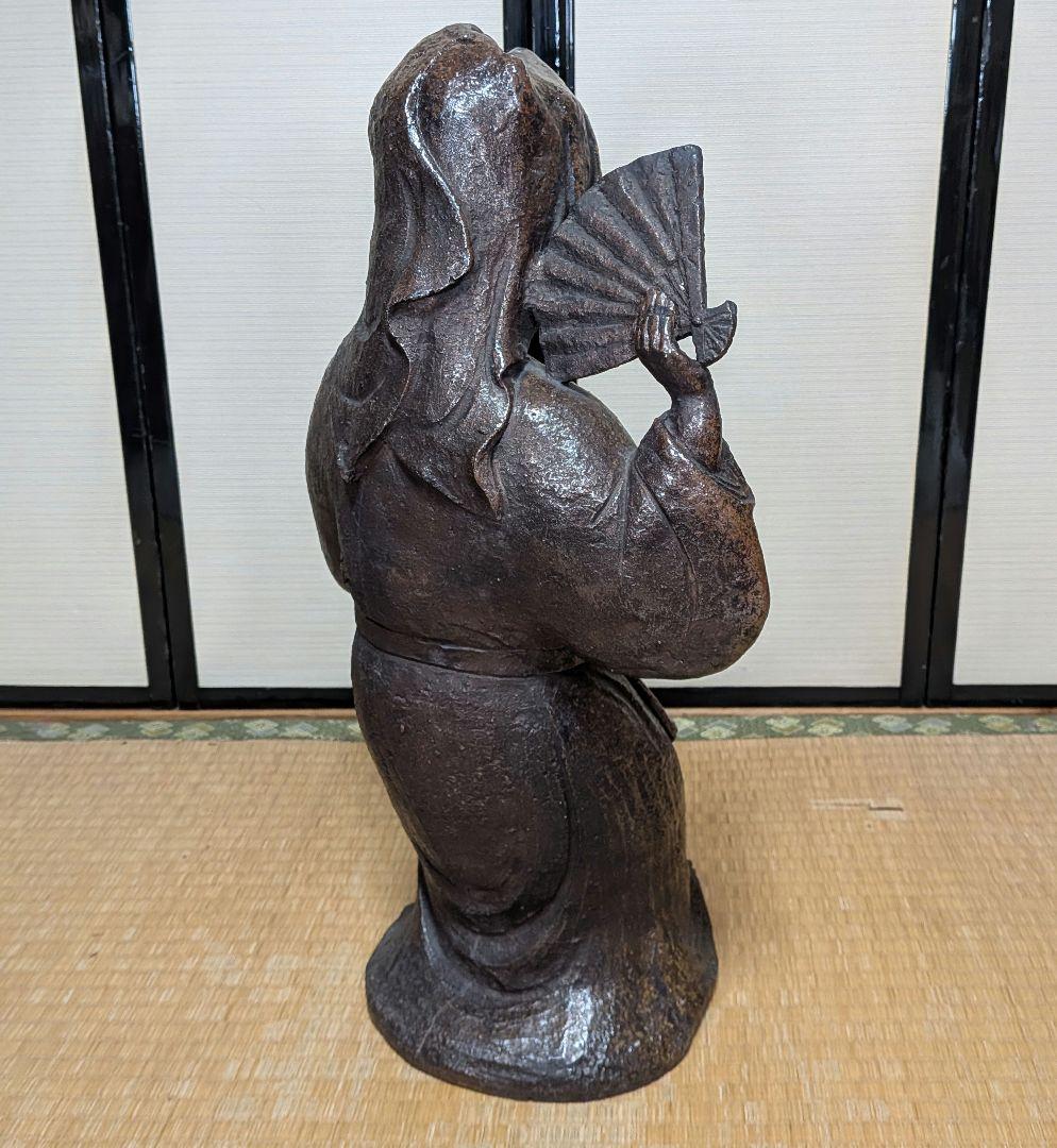 明治～昭和初期 一木作 備前焼 踊る娘像 扇子 陶像 百姓 農家 舞妓 舞姫