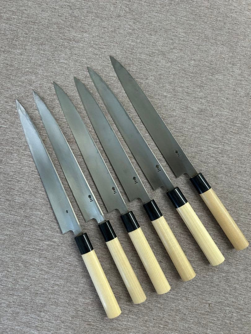[6個セット] 柳刃 包丁 240mm 安来鋼青紙２号 朴シノギ柄