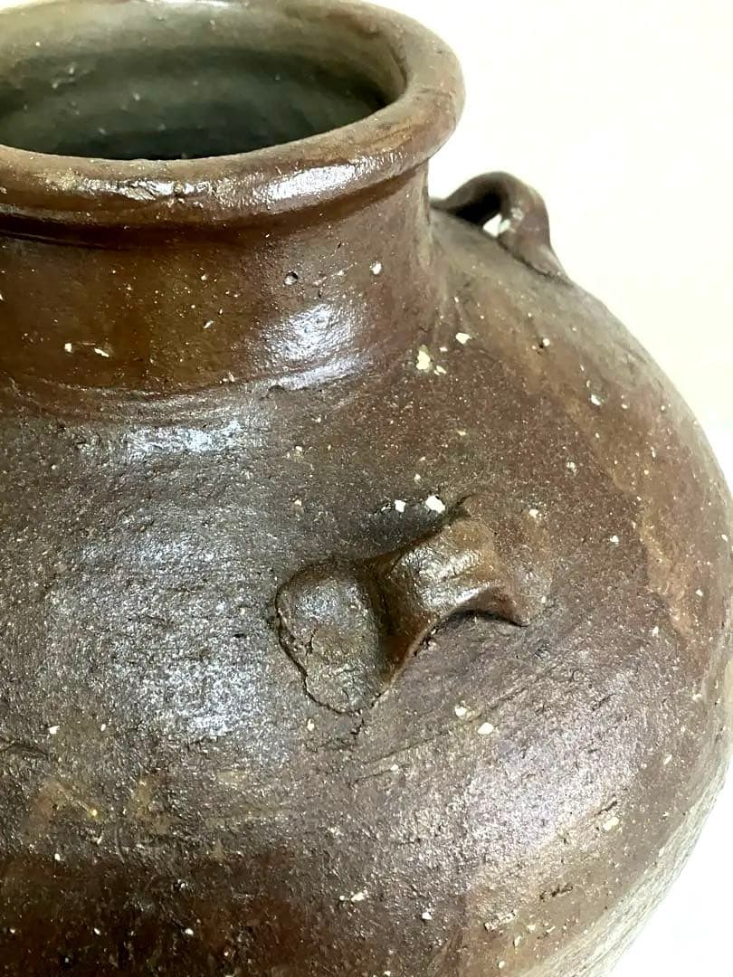 室町期 信楽焼 四耳壺 茶壺 生花 花瓶 花入 葉茶 茶道具 大壺 備前焼 骨董