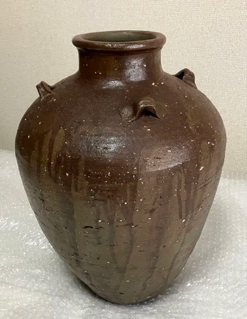 室町期 信楽焼 四耳壺 茶壺 生花 花瓶 花入 葉茶 茶道具 大壺 備前焼 骨董