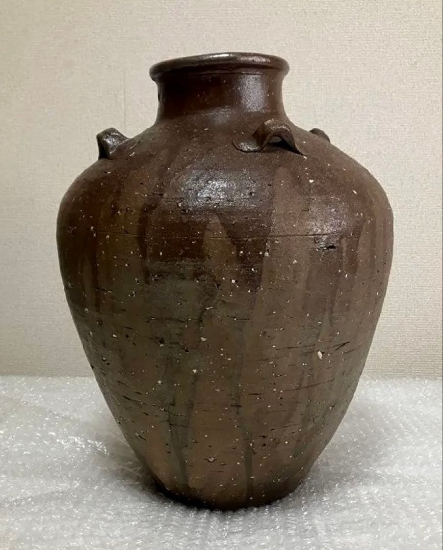 室町期 信楽焼 四耳壺 茶壺 生花 花瓶 花入 葉茶 茶道具 大壺 備前焼 骨董