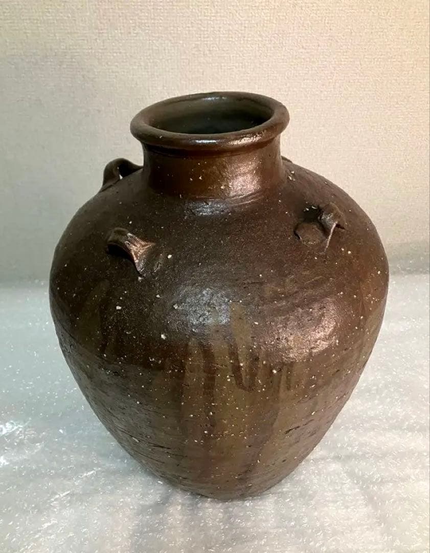 室町期 信楽焼 四耳壺 茶壺 生花 花瓶 花入 葉茶 茶道具 大壺 備前焼 骨董