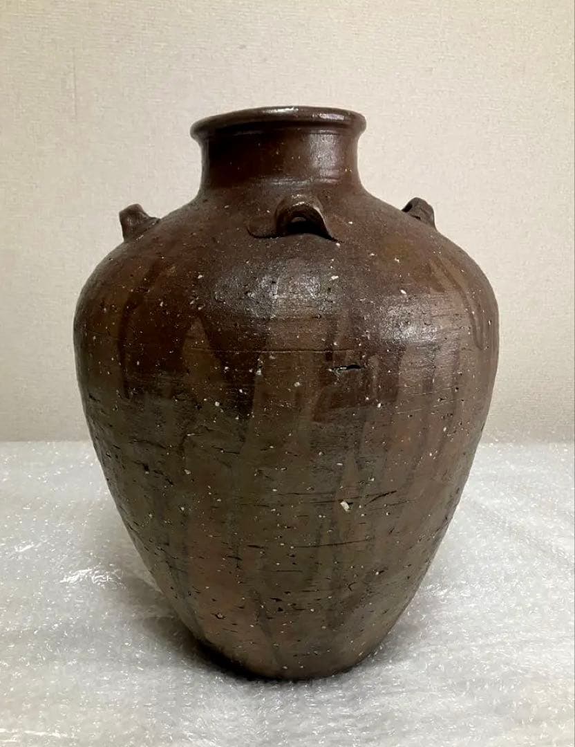 室町期 信楽焼 四耳壺 茶壺 生花 花瓶 花入 葉茶 茶道具 大壺 備前焼 骨董