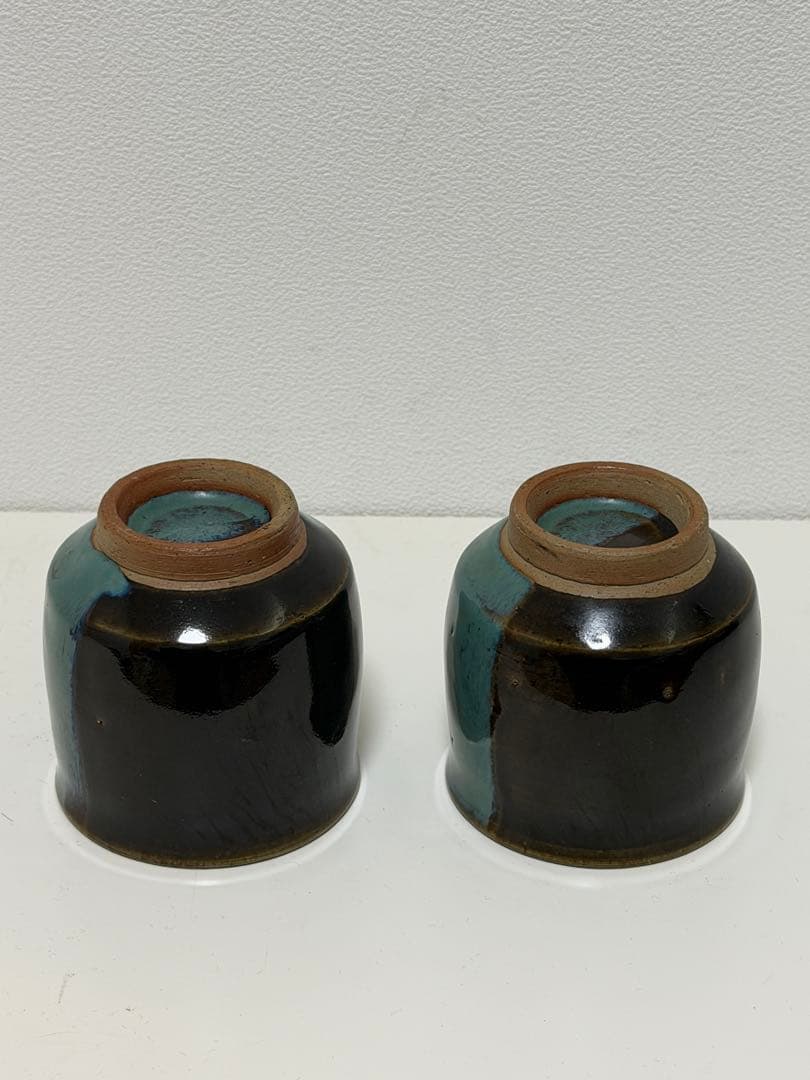 牛ノ戸焼　湯呑み　染め分け　2つセット　丸型　お茶　カップ　中井窯　鳥取