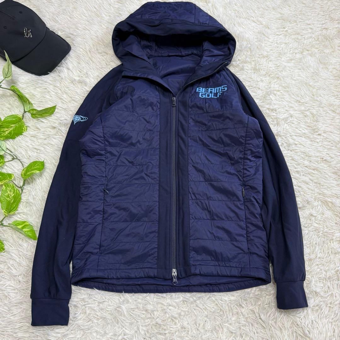 【ビームスゴルフ】美品 中綿ジャケット ネイビー ロゴ Lサイズ メンズ