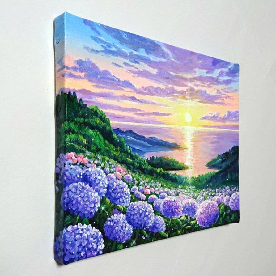 【夕刻の紫陽花】アクリル画 F3 風景画 絵画