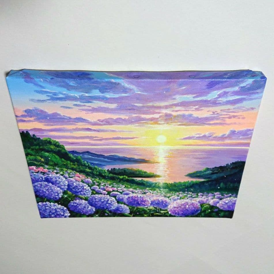 【夕刻の紫陽花】アクリル画 F3 風景画 絵画