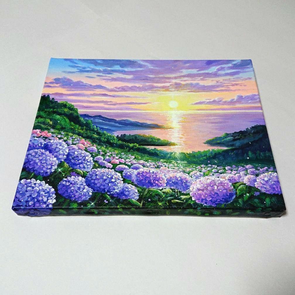 【夕刻の紫陽花】アクリル画 F3 風景画 絵画