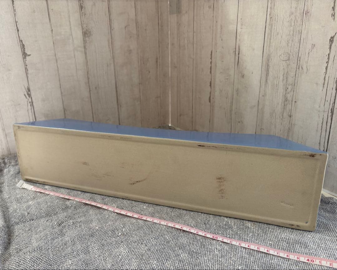 小原流陶器製花器 長方形 上部アーチ 約45cm 水色 剣山2個付き