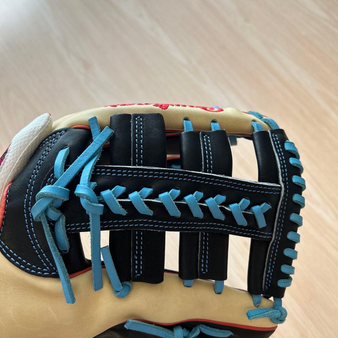 Rawlings 軟式用グローブ 黒/ベージュ/青