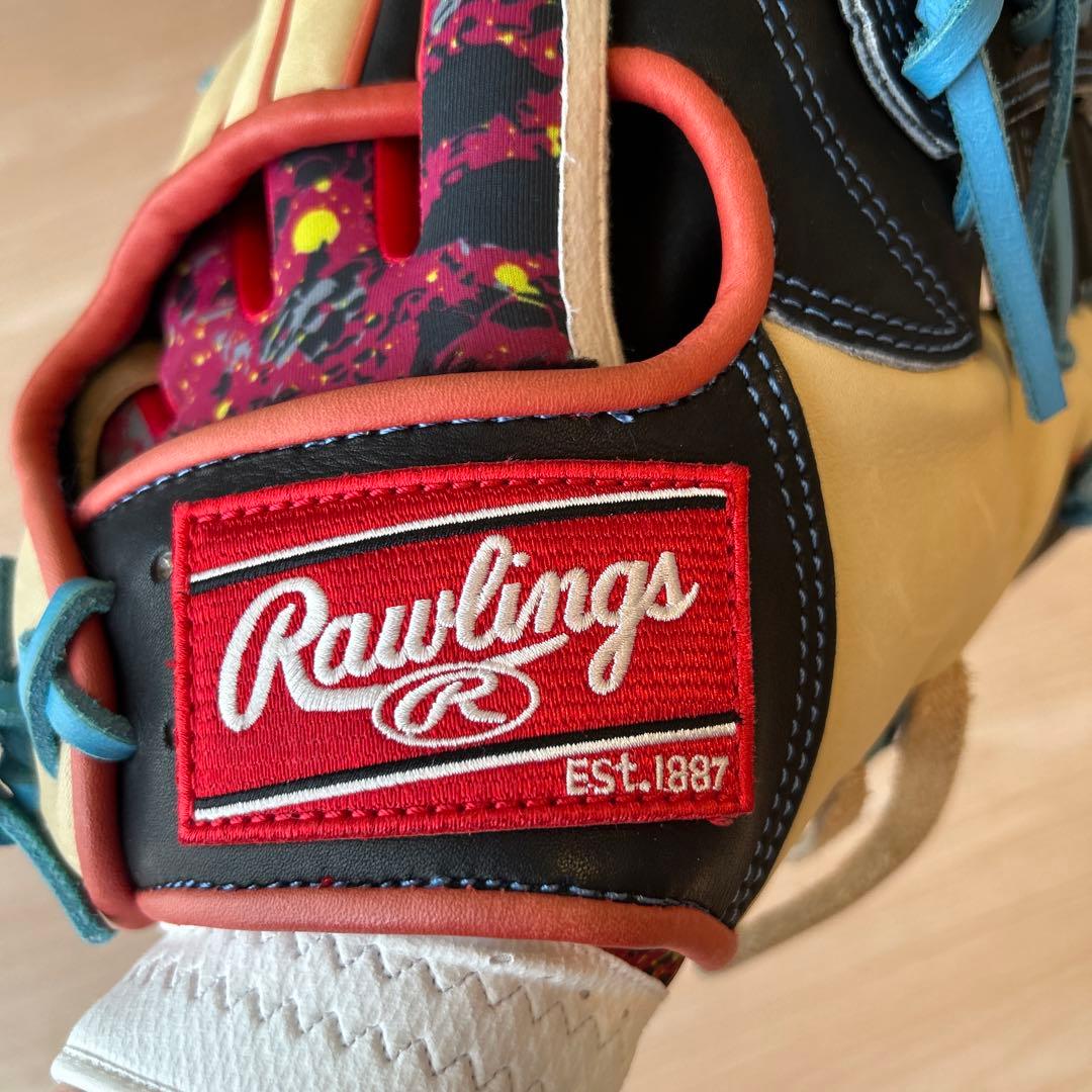 Rawlings 軟式用グローブ 黒/ベージュ/青