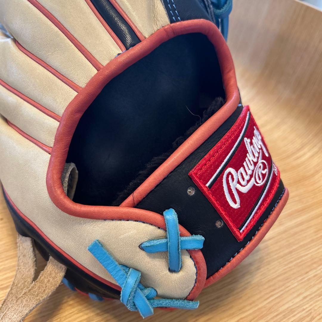 Rawlings 軟式用グローブ 黒/ベージュ/青