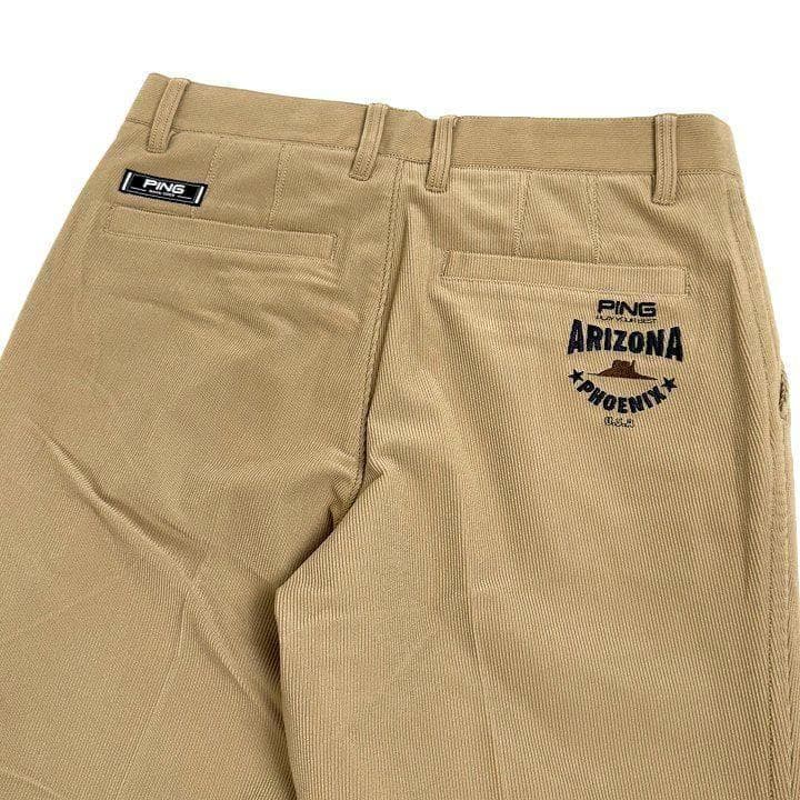 新品ピン ゴルフ トリコットコーデュロイ ワイドテーパード パンツ ベージュ L