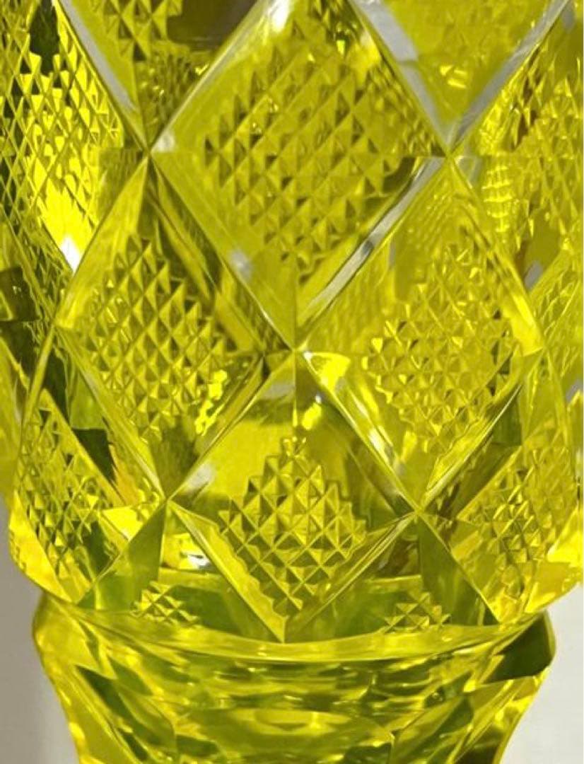 [希少/新品未使用] 復刻薩摩切子・脚付杯/希少黄色 カメイガラスLサイズ