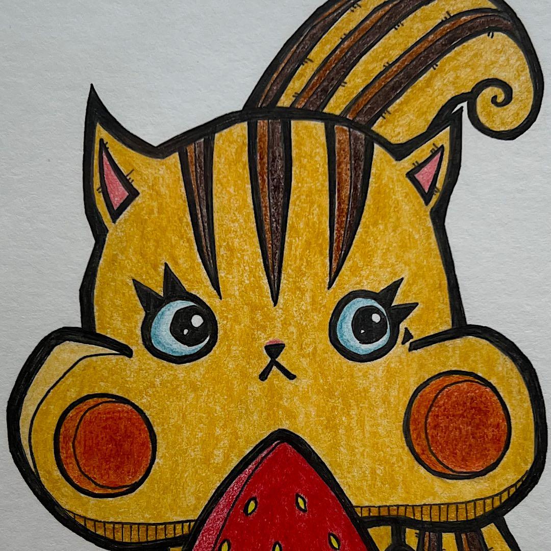 動物 原画 絵 手描き 癒し リス アート 一点物 額縁付き『赤い宝石』