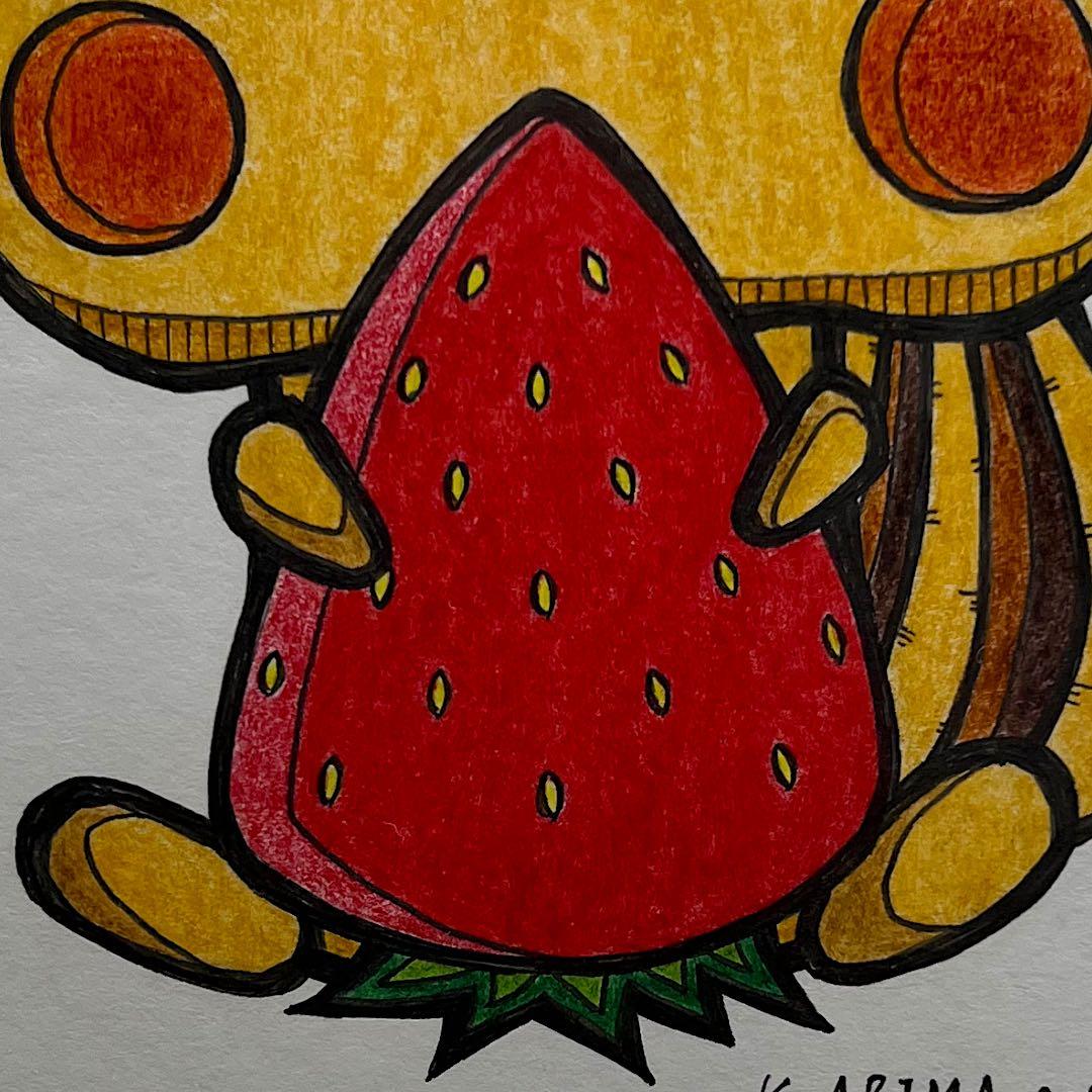 動物 原画 絵 手描き 癒し リス アート 一点物 額縁付き『赤い宝石』