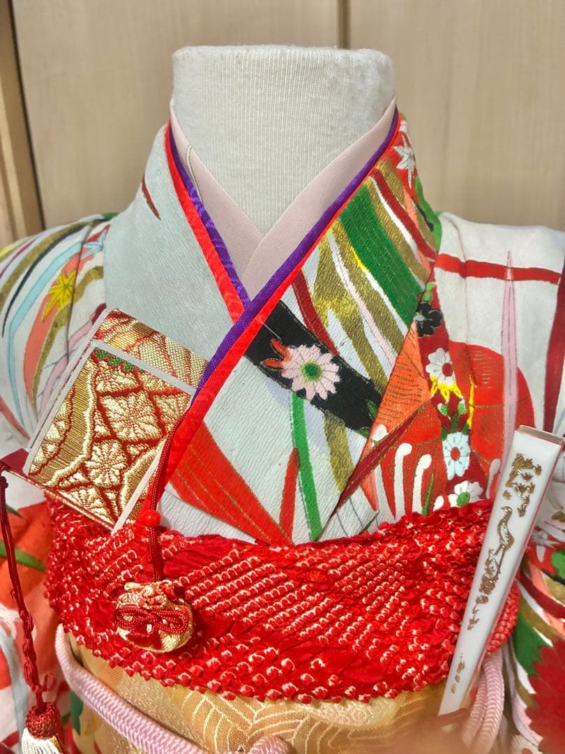 七五三 女の子 着物セット 白地 菊柄 流水模様