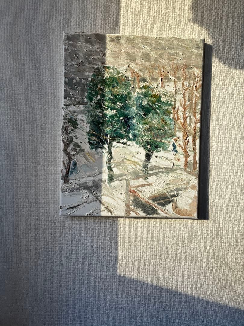 图1（两棵树）： 【原画】東京の初雪「生命の静寂」油彩画 30×40cm 一点物