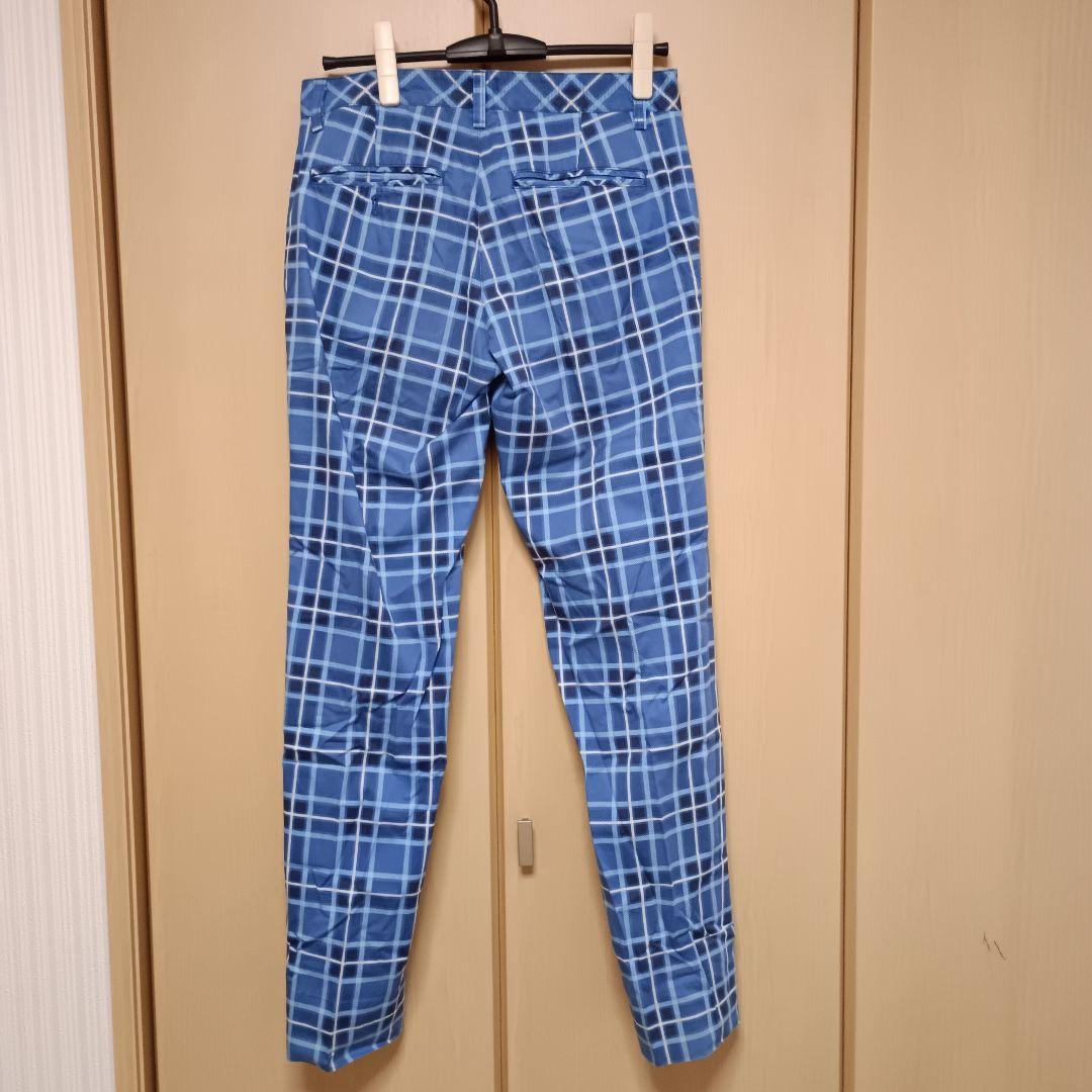 青系チェック柄 スリムフィットパンツ