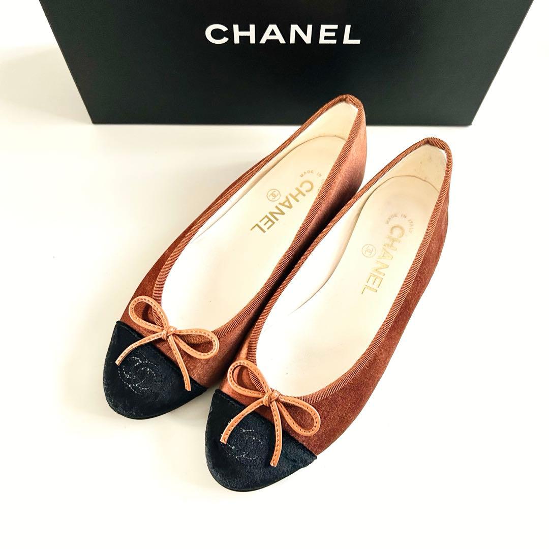 美品シャネルCHANELバレリーナ36.5 ベルベット バレエシューズ フラット