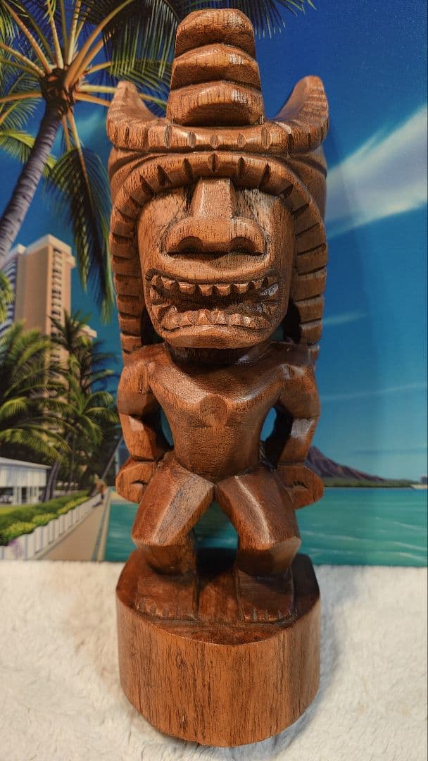 ティキの木彫りの置物TIKI Winner 30cm 木製スワール無垢材セット