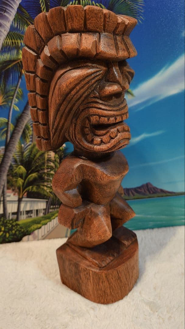 ティキの木彫りの置物TIKI Winner 30cm 木製スワール無垢材セット