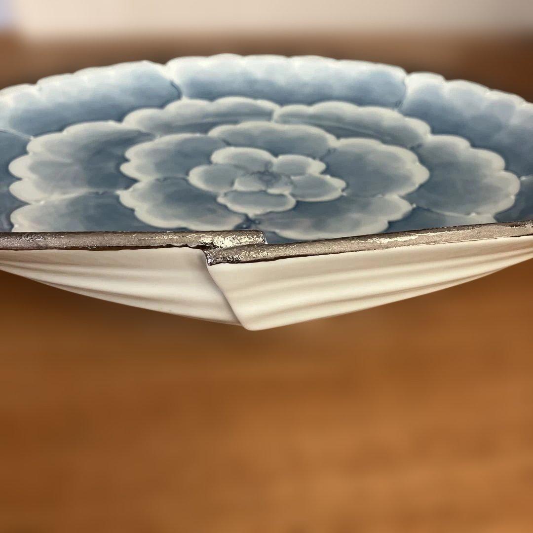 【美品】有田焼　文山窯　プラチナ牡丹　大皿　箱無し