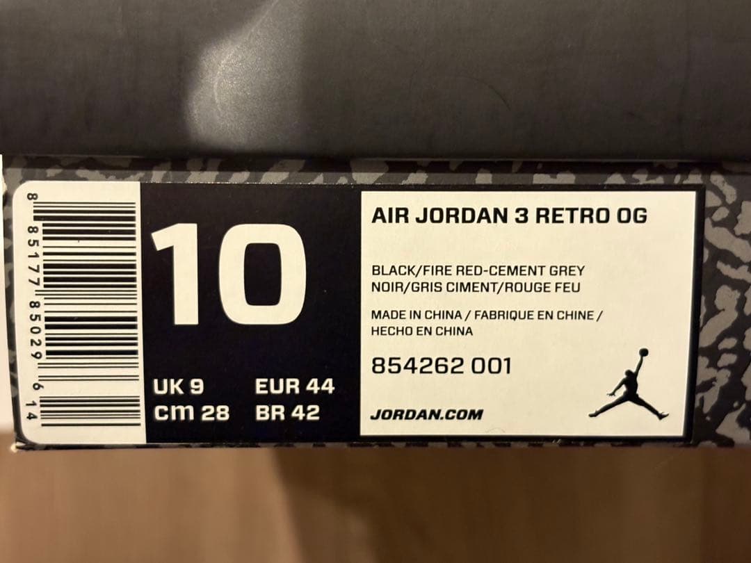 シューズ(男性用) JORDAN 3 RETRO OG 28cm 2017 BLACK / RED