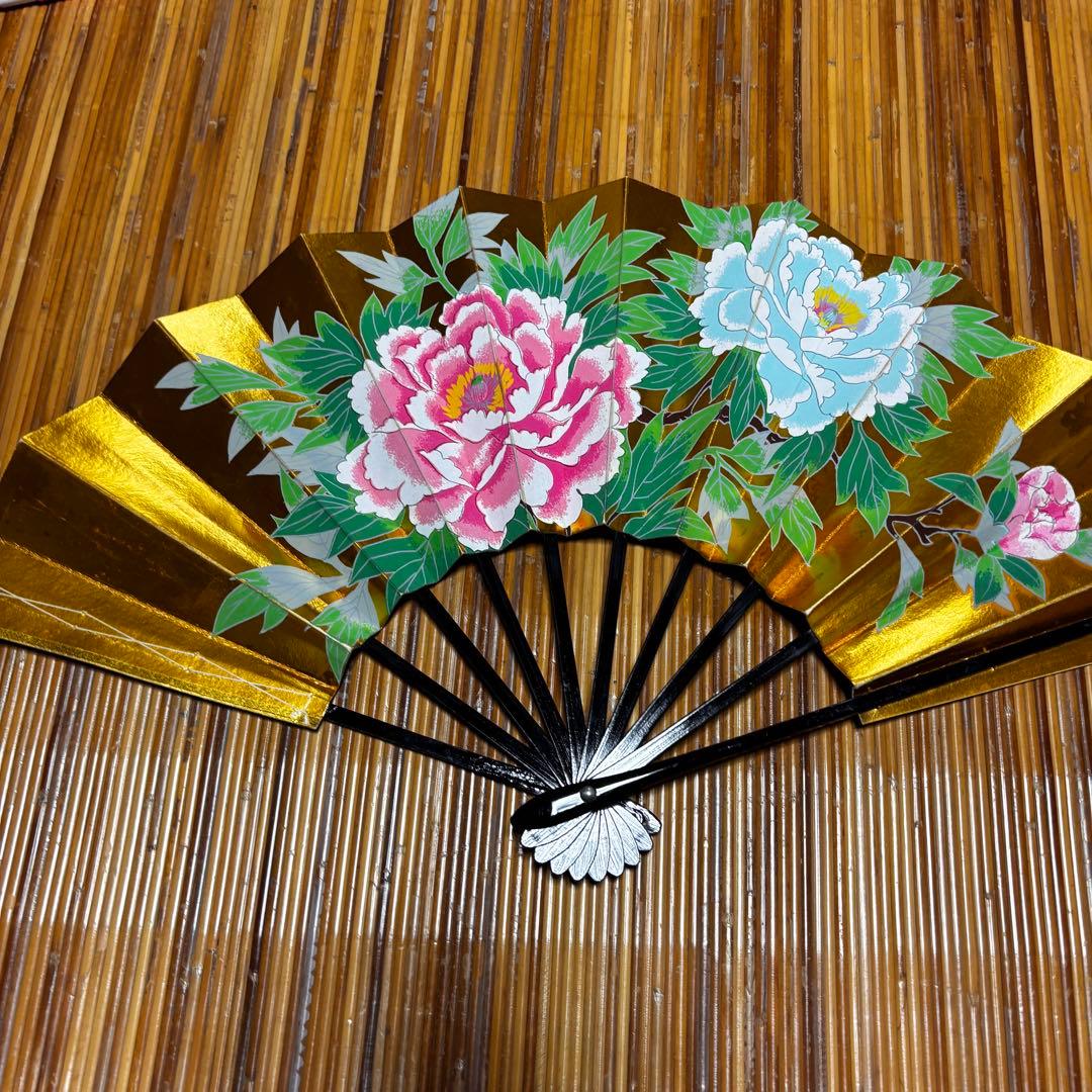 舞扇子 金色 牡丹の花　3点