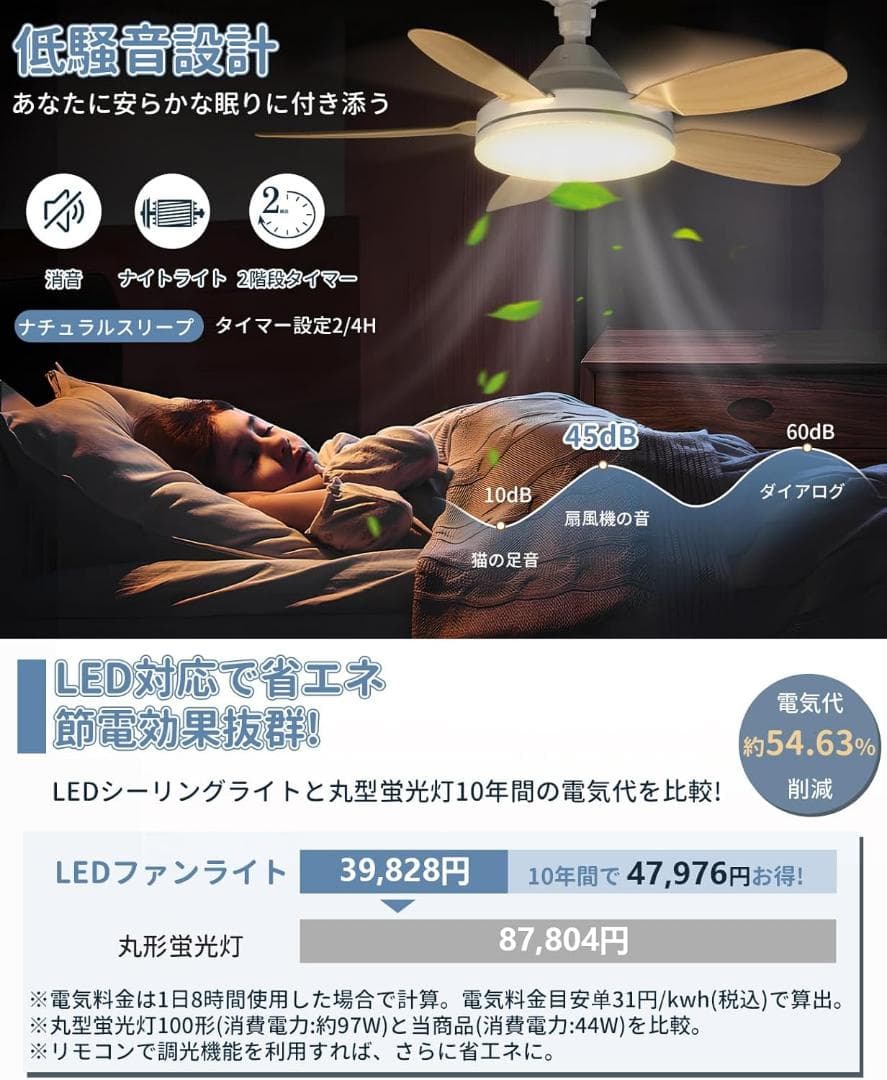 シーリングファンライト LED 省エネ 節電 ファン付き照明 シーリングファン