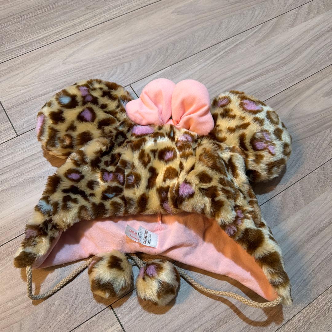極美品‼︎廃盤レアヒョウ柄耳付きミニー帽子