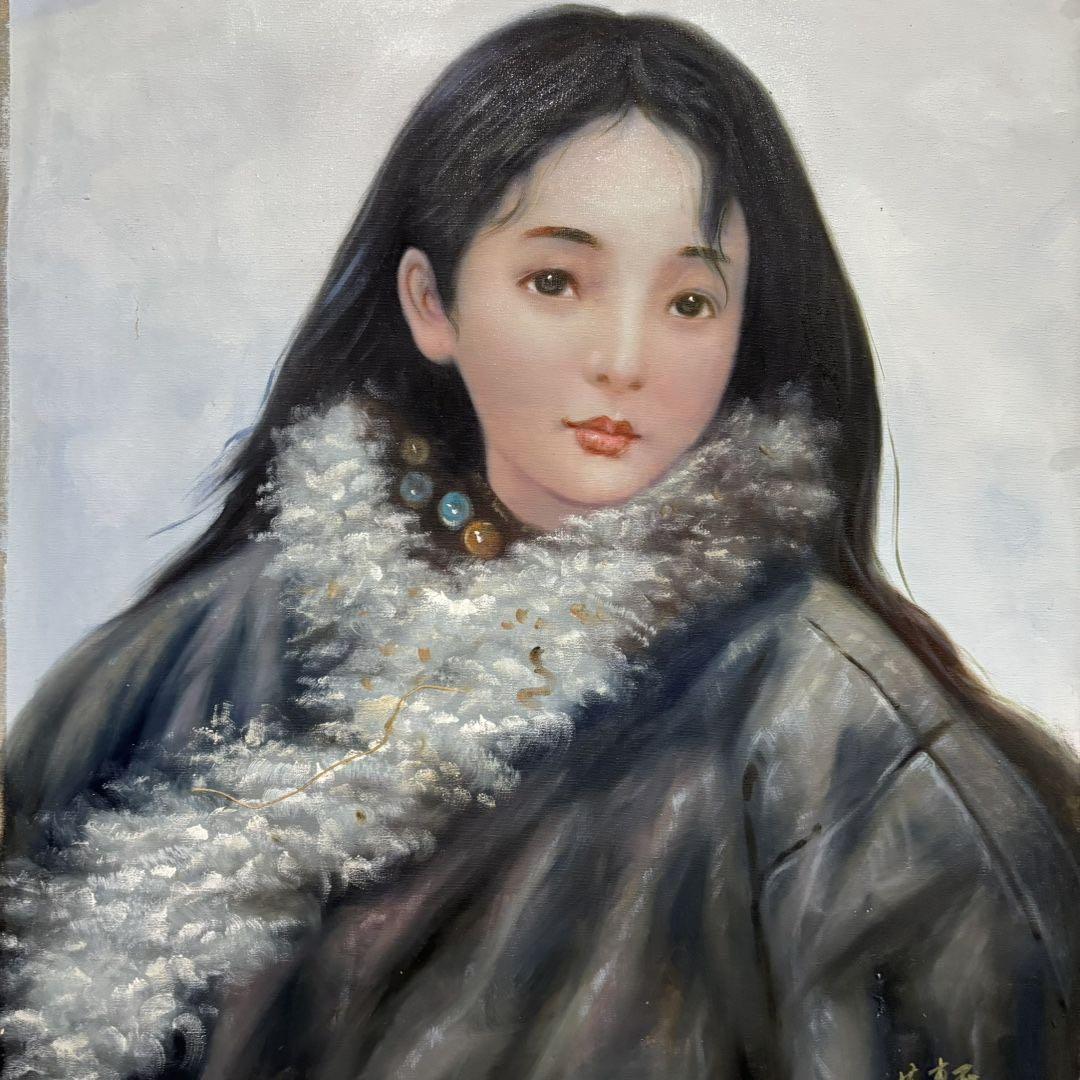 純手描き 水彩油画 人物画 艾轩 作品図 中国絵画 約70×100cm 未表装