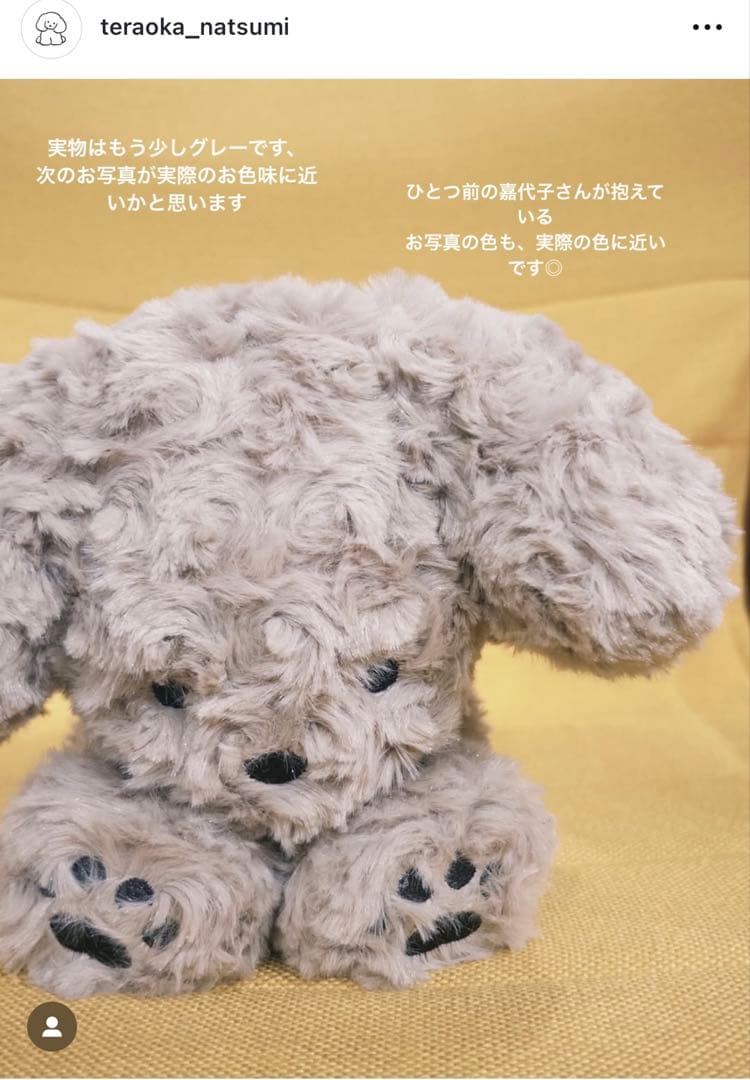 ほぼ日曜日 いぬのぬいぐるみ / てらおかなつみ 吉澤嘉代子　はいいろ　グレー