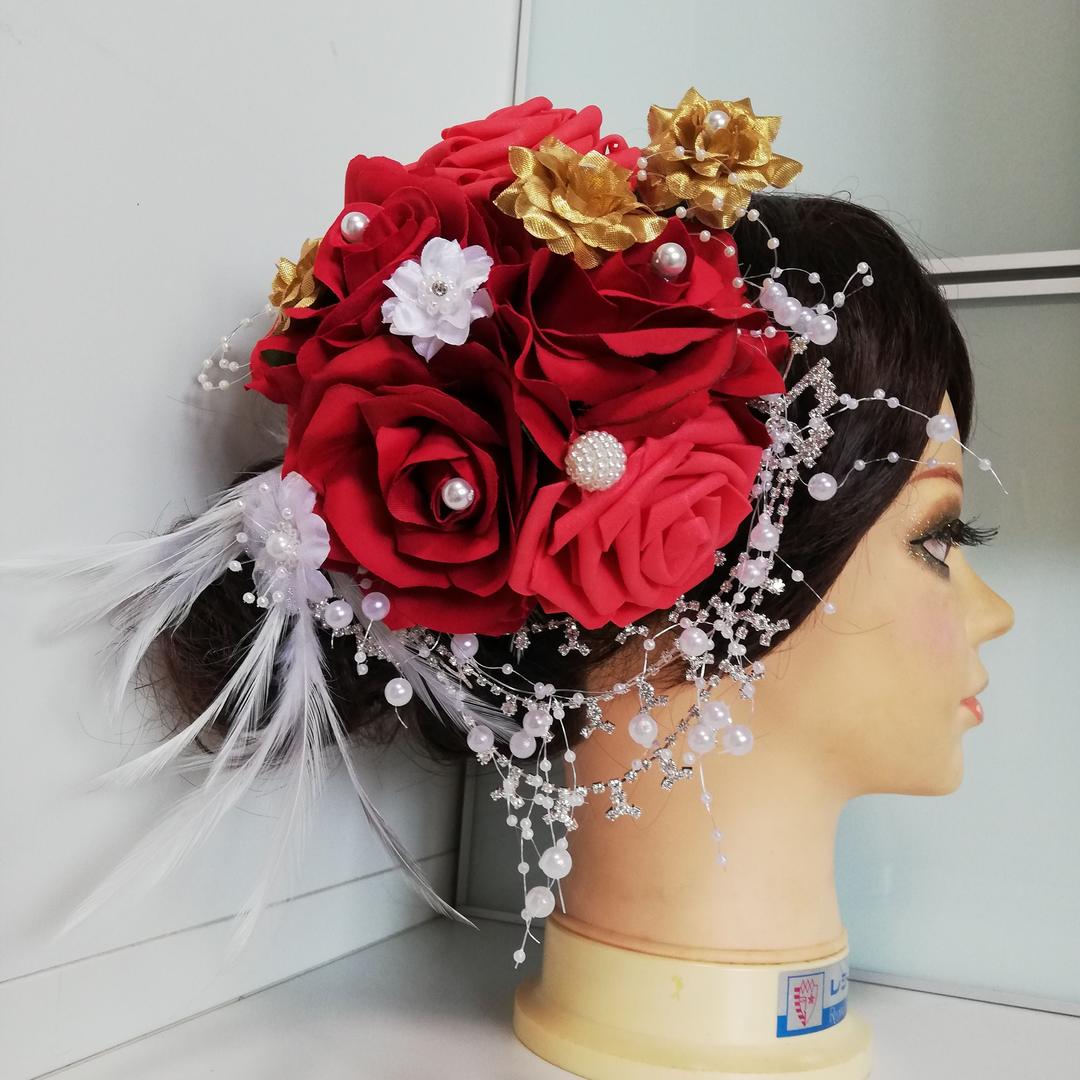 赤系のゴージャスな髪飾り ヘッドドレス ヘアアクセサリー 成人式 結婚式