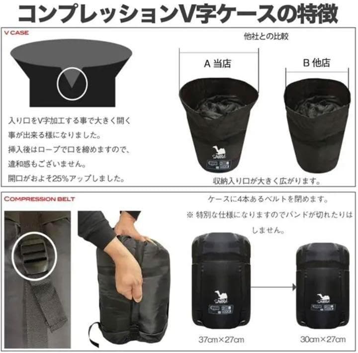 2個　寝袋 シュラフ コンパクト 封筒型 オールシーズン 冬用 -10℃ グレー