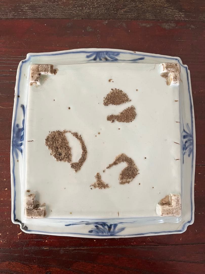 希少　中国骨董　明時代　天啓　古染付　牛車翁　紗綾紋　隅切角皿　古伊万里　清朝期