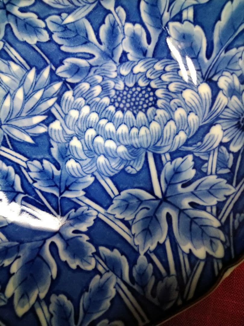 ♣希少なレアヴィンテージ品♥６０年前ヴィンテージ品♥染付菊絵柄有田焼・輪花２中皿